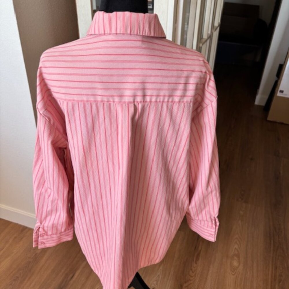 Princess Polly Pink Stripe Long Sleeves Oversized Button Up Shirt EUC 4 - Picture 2 of 5